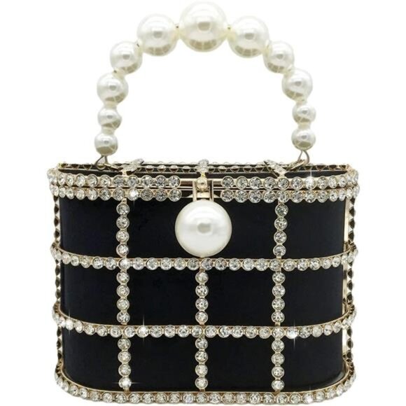 Evening Handbags with Pearl Rhinestones Wedding Bucket Totes Bags Party Clutch - Picture 1 of 7